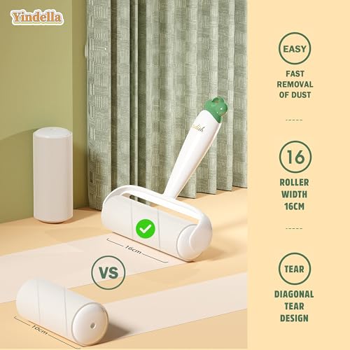 Image of Yindella Lint Remover with Carrot Handle, Protective Cover with Easy-Tear Roller for Clothes, Furniture & Carpet, Pet Fur, Dust, Dirt Removal | 55 Sheets /Roll | 16cm Wide (1 Orange Handle & 1 Roll)