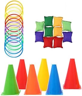 KAHEIGN 26Pcs Toss Game Set with Bean Bags Toss Ring Traffic Cone Markers for Outdoor Garden Carnival Game Party Supplies Agility Training Game [5 Colors]