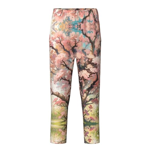Pajama Pants Pajama Bottoms with Elastic Waistband Sleepwear Lounge Pants, Cherry Blossoms Tree Flowers 1