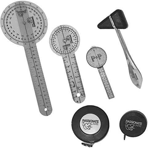 Goniometer Physical Therapy Complete Set W/Bonus Reflex Hammer Including 12,8,6 Inches Goni's Plus Two Bonus Measuring Tapes. Occupational Therapy Tools. Ideal for Clinical or Home Rehab