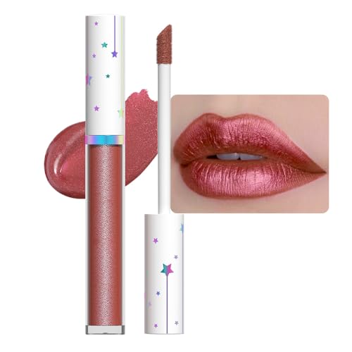 Image of evpct 1Pcs Mauve Red Metallic Shimmer Glitter Lip Gloss Liquid Lipstick Long Lasting Waterproof 24, Glitter Pearlescent Metallic Sparkly Glossy Liquid Lipsticks Lip Stain Makeup Set for Women 05#