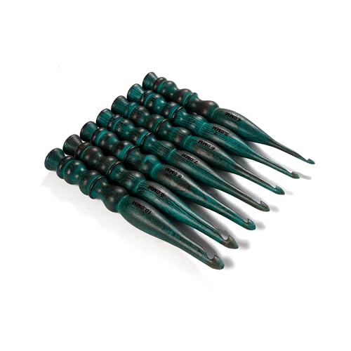 Agujas de ganchillo ergonómicas de palisandro verde con 7 tamaños para tejer a mano 3