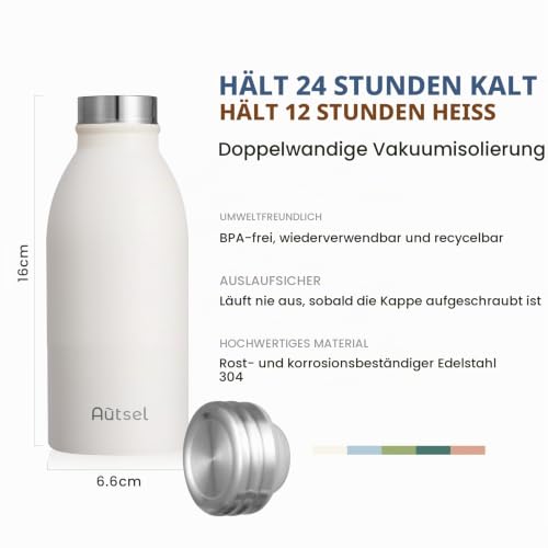 Trinkflasche Thermo Edelstahl 350ml, für heiße und kalte Getränke – Ansicht 2