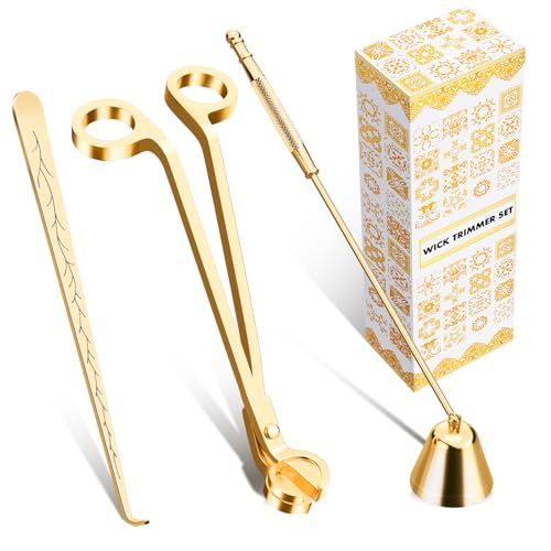 calary Candle Wick Trimmer, Candle Snuffer and Wick Dipper & Candle Accessory Set, 3 in 1 Candle Care Kit for Candle Lover (Gold)