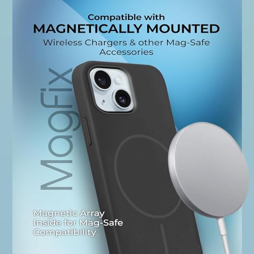 Image of iPhone 15 Silicone Magsafe Case | Shock Proof Design & Camera Protection | Premium Rubberised Apple iPhone 15 Cover (Microfiber Lining) | Magnetic Liquid Silicone - Black