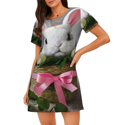 Chemise de nuit femme manches courtes anti-chaleur lapin