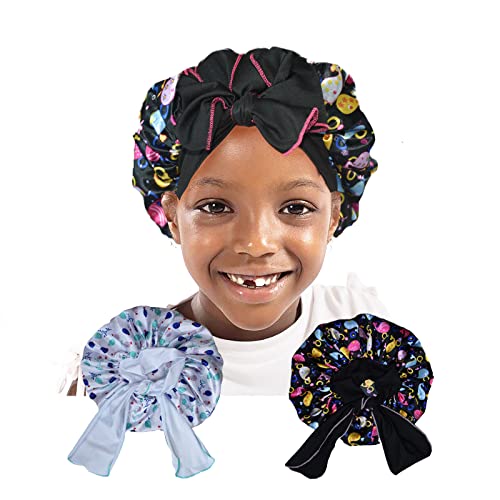 2Pcs Pack Adjustable Baby Bonnet Kids Bonnet Satin Silky Hair Bonnets Sleep Hat For Girls Boys Toddler Infants With Tie Band Bow 6-12 Months Hot Pink Blue #TOP4
