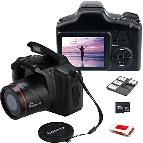 Acuvar Digital Camera, 16 MP Photo Camera Mini Digital SLR Camera, CMOS Sensor 2.4“ TFT LCD Compact with 32GB SD Card, Card Holder, Card Reader, 16X Digital Zoom Video for Children Adults Beginners