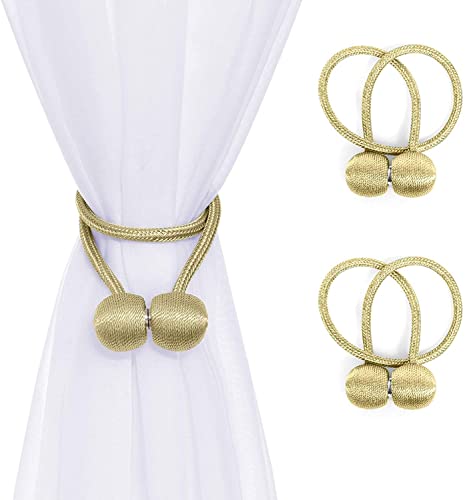 Image of Home Cloud Magnetic Curtain Tiebacks Curtain Drape Holdbacks Clips Rope Holder Buckles for Home Bedroom Office (1 Pair 2pcs, Gold)
