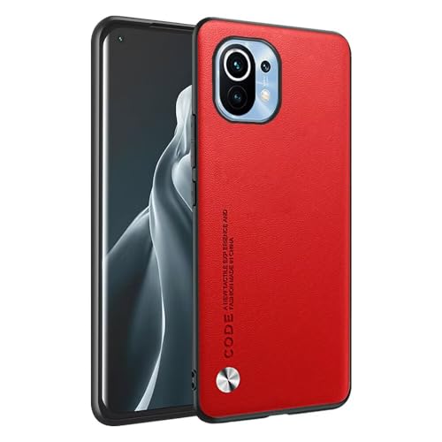 HAFFAN Funda Protectora para Xiaomi MI 11 (6.81'), Estilo Imitación Cuero - Rojo