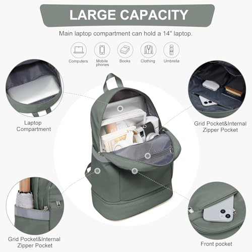 Image of coofay Gym Backpack for Women Men, Sports Backpack with Shoe Compartment | Large Gym Bag with Wet Pocket, Cheer Bag, Lightweight Travel Backpack for Dance, Volleyball, Water-Resistant, Olive Green