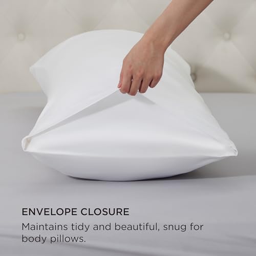 Image of Bedsure Satin Body Pillow Pillowcase - Similar to Silk White Body Pillow Cover Case with Envelope Closure,Cooling and Silky Long Pillowcase for Hair and Skin,20x54 Inches