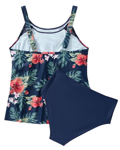 Image of SUUKSESS Women Tummy Control Tankini Bathing Suit Ruffle High Waisted Swimsuit