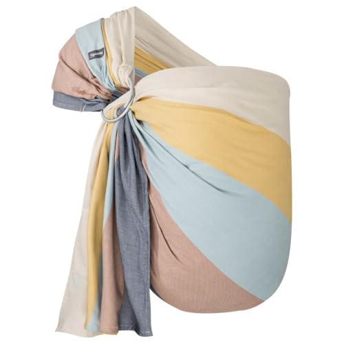 Hoppediz Ring-Sling Babytragetuch ULTRALEICHT ab Geburt, Tragetuch mit Ringen, Hüfttrage, kbA Baumwolle, Design Porto