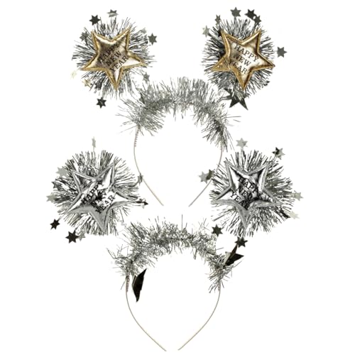 BinaryABC Happy New Year Headband Tiara,Happy New Year Headbands with Star Boppers,2025 New Years Eve Party Supplies,New Years Party Favors,2Pcs