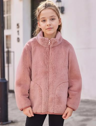 Happy Cherry Boys Girls Polar Fleece Jacket Winter Warm Zip Up Coat Lightweight Stand Collar Outerwear 3-18 Years3