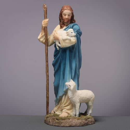 Figura decorativa Jesús el Pastor en resina pintada a mano miniatura 6