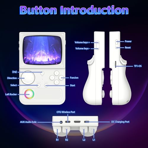 Image of R36T Retro Game Console, Handheld Game Console with 3.5in IPS HD Screen, Video Game Consoles Supports WiFi Networked Fighting and OTG, 3500mAh Battery, 64GB TF Card, White