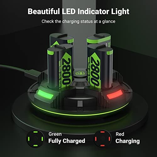 Jelava 4*2800mAh Super Large Capacity Xbox Controller Battery Packs, Compatible with Xbox Series X/Xbox Series S/Xbox One/Xbox One S/X/Elite Controller, Xbox Rechargeable Batteries with Charger& Cable