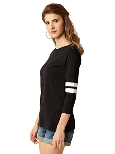 Image of Miss Chase Womens Black and White Striped Embroidered Applique Top