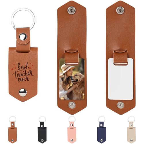 AUEAR, 5 Pack Sublimation Blank Keychain PU Leather Rectangle Heat Transfer Key Fob Chain for DIY Craft Making