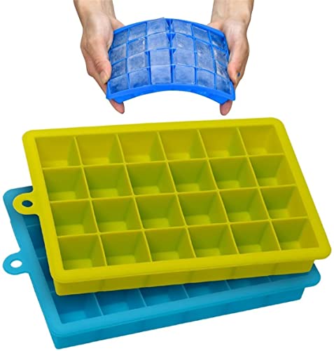 Image of 24 Square Cube 1.1 Inch Cube Silicone Ice Cube Tray - Ice Molds - Chocolate Mold - Candy Mold - Makes 24 Cubes for Cocktail & Bourbon - (Blue, 24 Square Cube, Rectangular)