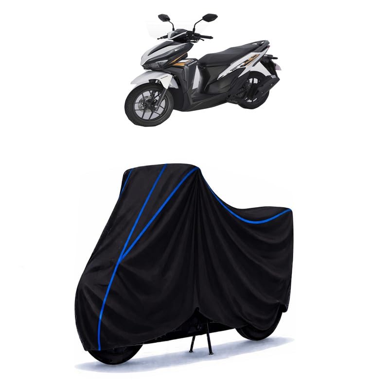 Image of Scooty Cover Water Resistant for Click 125 V3 | Universal Scooter & Bike Cover | Heavy Duty UV Dust, Rain & Scratch Protection | Elastic Fit All Weather Indoor Outdoor | Black with Blue Piping