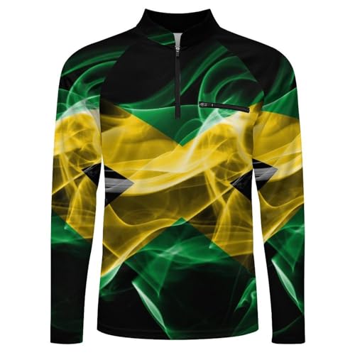 Jamaica Smoke Flag Men's Rash Guard Long Sleeves Quick Dry Fishing Workout Shirts with Zipper4