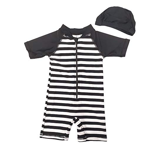 Aschlop Baby Boys Short Sleeve UV Sunsuit UPF50+ Sun Protection Infant One-Piece Swimsuit Zipper Garage(BDX203,12-18M)