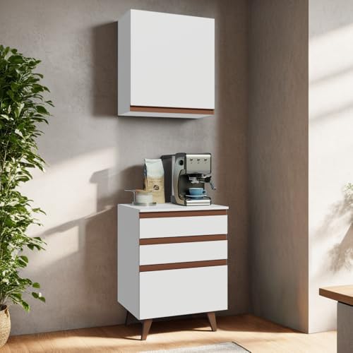 Image of Madesa Engineered Wood Modular Kitchen Set with Cabinets, Ample Storage 60 Cm Wide with 2 Cabinets, 3 Pull-Out Drawers - White
