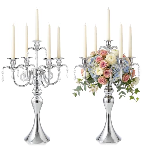 Kolnlala 2 Pcs 20.3'' Tall 5 Arm Silver Candelabra...