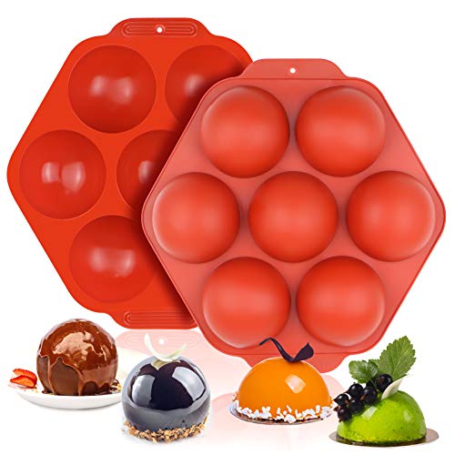 Mity rain Large Hot Chocolate/ Cocoa Bombs Molds, 2 Pcs 7 Cavity Big Semi Sphere Silicone Mold for Hot Chocolate Bombs/Round Dome Cake Mold for Baking Mousse, Jelly, Pudding (68 mm Sphere)