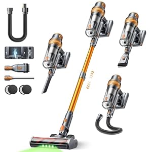 SMOTURE Aspirateur Balai sans Fil 600W/50KPa, 65Min Aspirateur sans Fil Puissant avec Tuyau Extensible 1m, Charge Murale, Mode Auto, Aspirateur Balai Écran LCD pour Poils d’Animaux/Sols/Maison/Voiture