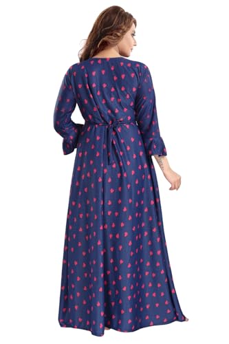 Image of Fabme Women's Crepe Printed Flare Nighty with Long Sleeves /Night Gown /Nightwear /Maxi - Value Combo