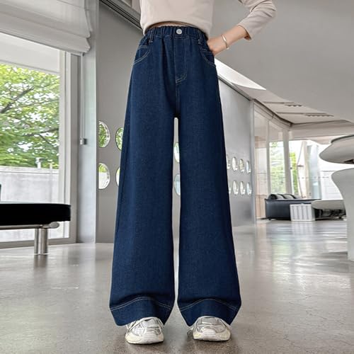 Baggy Jeans for Girls Wide Leg Elastic High Waisted 𝐕intage Pants Fall Straight Leg Denim Trousers with Pokets2