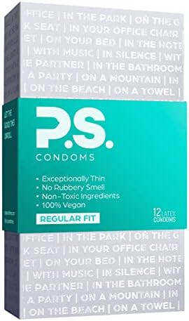 PS Condoms Exceptionally Thin Latex Condoms for Men (Regular Fit (Pack of 12))