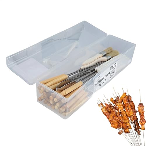 Grillspieße, Grillzubehör-Set, 36-teiliges Set mit Holzgriff, für Aufbewahrungsbox, Befestigungswerkzeug für Grillliebhaber