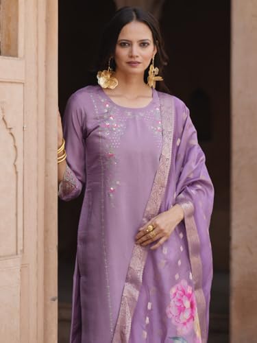 Image of VredeVogel Kurta Set with Dupatta | Viscose Rayon Embroidered Kurta Set for Women | Women's Ethnic Casual Kurti Set |Kurta Pant Festive Suit