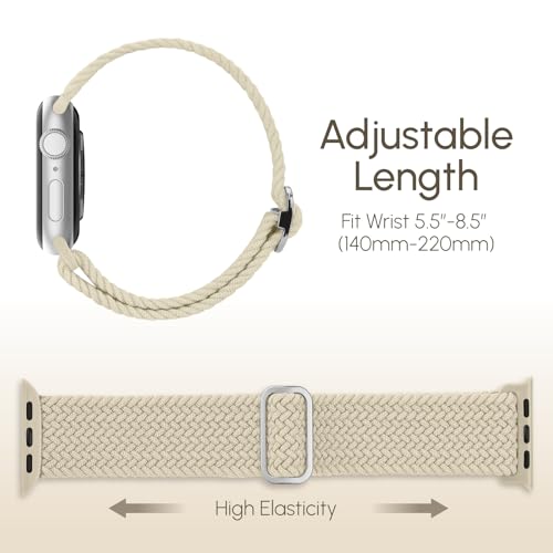 Image of Braided Stretchy Band Compatible with Apple Watch 40mm 41mm 42mm 38mm 44mm 45mm 46mm 49mm Women Men, Breathable Adjustable Nylon Sport Solo Loop Strap for iWatch Series 11 10 9 8 7 6 5 4 3 SE /Ultra 2