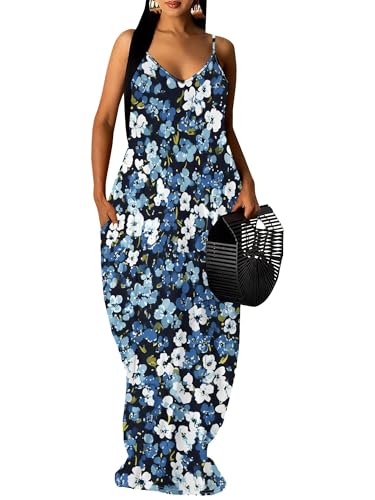 Image of SUZONANA Women's Plus Size Summer Dresses Spaghetti Print Maxi Dresses Long Loose Sundresses