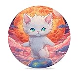Juego de 8 Posavasos Gato Dibujos Animados Espacio Redondos de Cerámica con Soporte y Base de Corcho Antideslizante Juego de Posavasos Lavables para Tazas de Café, Cerveza, Té y Botellas de Cristal