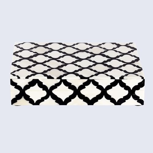 Image of Moroccan Pattern Inspired Collection, Storage Organizer Decorative Box Multipurpose Gift - Moroccan B&W 5x7x1.5 inch