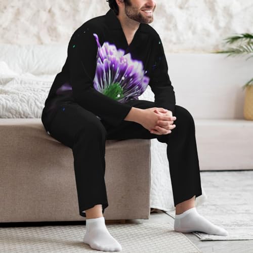 Pyjama homme violet vert vêtement de nuit doux imprimé - 6