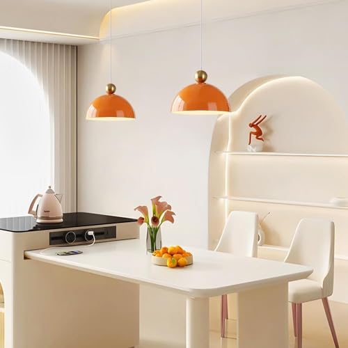 Pendant Light,Modern Dome Round Metal Hanging Lamp Shade Chandelier Kitchen Island Ceiling Lighting Fixture, Modern Single Suspended Lights Dining Room Chandelier E27(Orange)