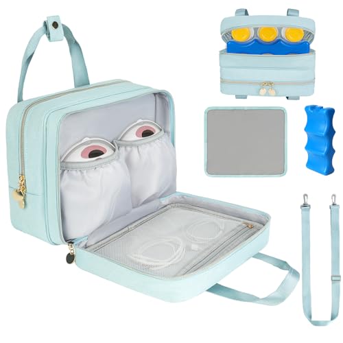 Image of Jaffzora Wearable Breast Pump Bag with Cooler Compartment,Breast Milk Pump Travel Bag Compatible with Willow,Elvie,Medela Pump&Momcozy M5/S12 Pro, Carrying Case for Pump Parts and Bottles,Blue