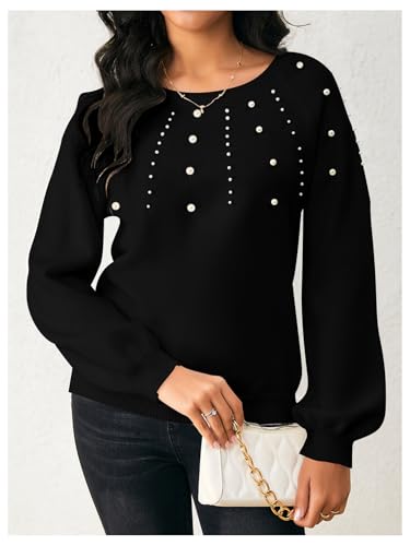 Image of Verdusa Women's Pearl Pullover Sweaters Long Sleeve Round Neck Cute Dressy Casual Knitted Sweater