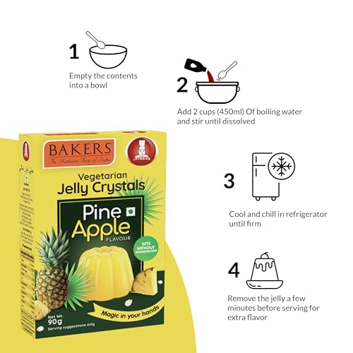 BAKERS Jelly Crystals | Pineapple Flavour | 100% Vegetarian | Tropical & Smooth Flavor | Authentic Taste | Dessert Mix | Instant Premix | Pack of 3 (90 gm x 3)