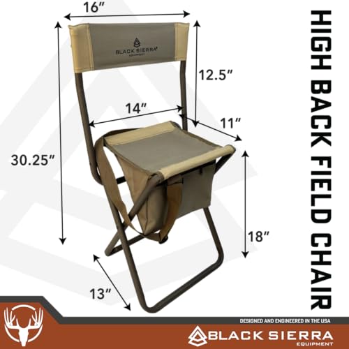 Black-Sierra-Folding-Hunting-Stool-wUnder-Seat-Storage-Pouch-and-Carry-Strap-Lightweight-Portable-Hunt-Chair-wBackrest-Heavy-Duty-Steel-Frame-Supports-250-LBS-for-Hunting-Fishing-Camping