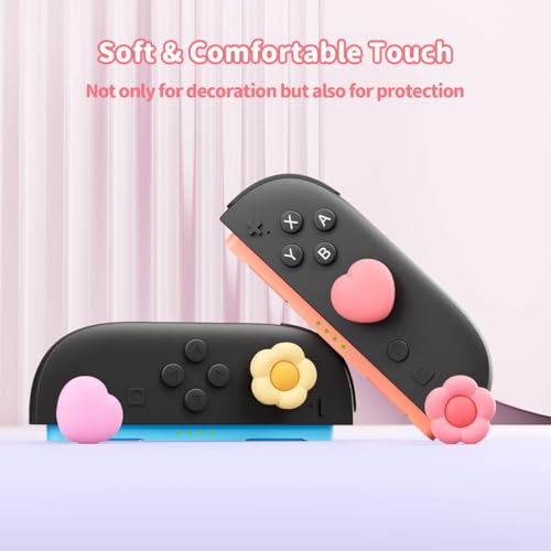 Image of GeekShare Silicone Joycon Thumb Grip Caps Compatible with Nintendo Switch 2, Soft Joystick Cover Caps for Switch 2025, 4PCS - Heart & Flower