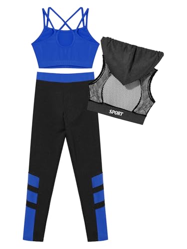 Girls 3 Pcs Gymnastics Dance Sports Outfits Crop Hoodies Tank Top with Jogger Pants Set for Hip Hop Streetwear2